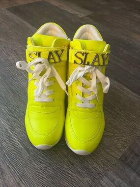 Shoe Dazzle Neon Yellow 'SLAY' Lace-Up Sneakers